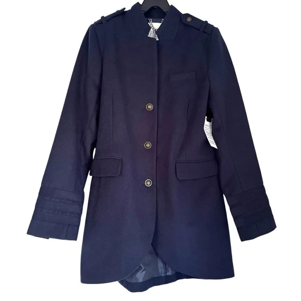 BB Dakota Blue Midnight Trench Coat with Military-Inspired Design Size Medium